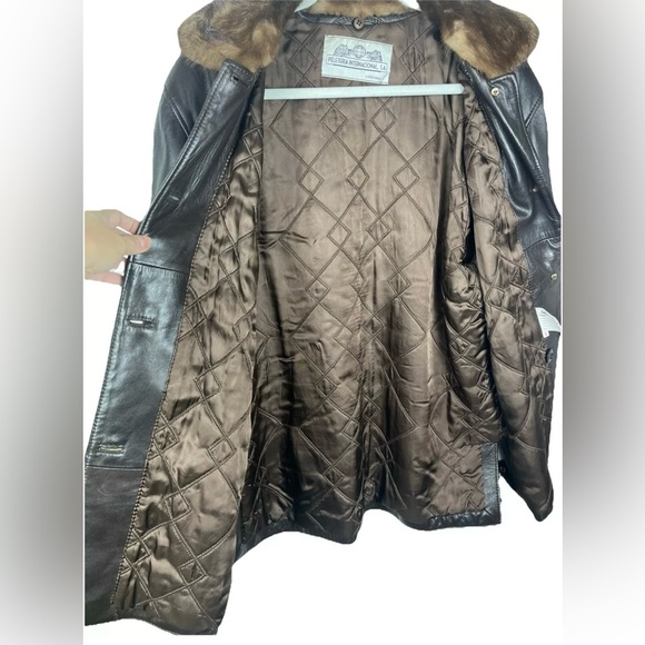 Peleteria Vintage Sheepskin Brown‎ Leather Coat Fur Collar Womens Size 46/14 - Picture 11 of 13